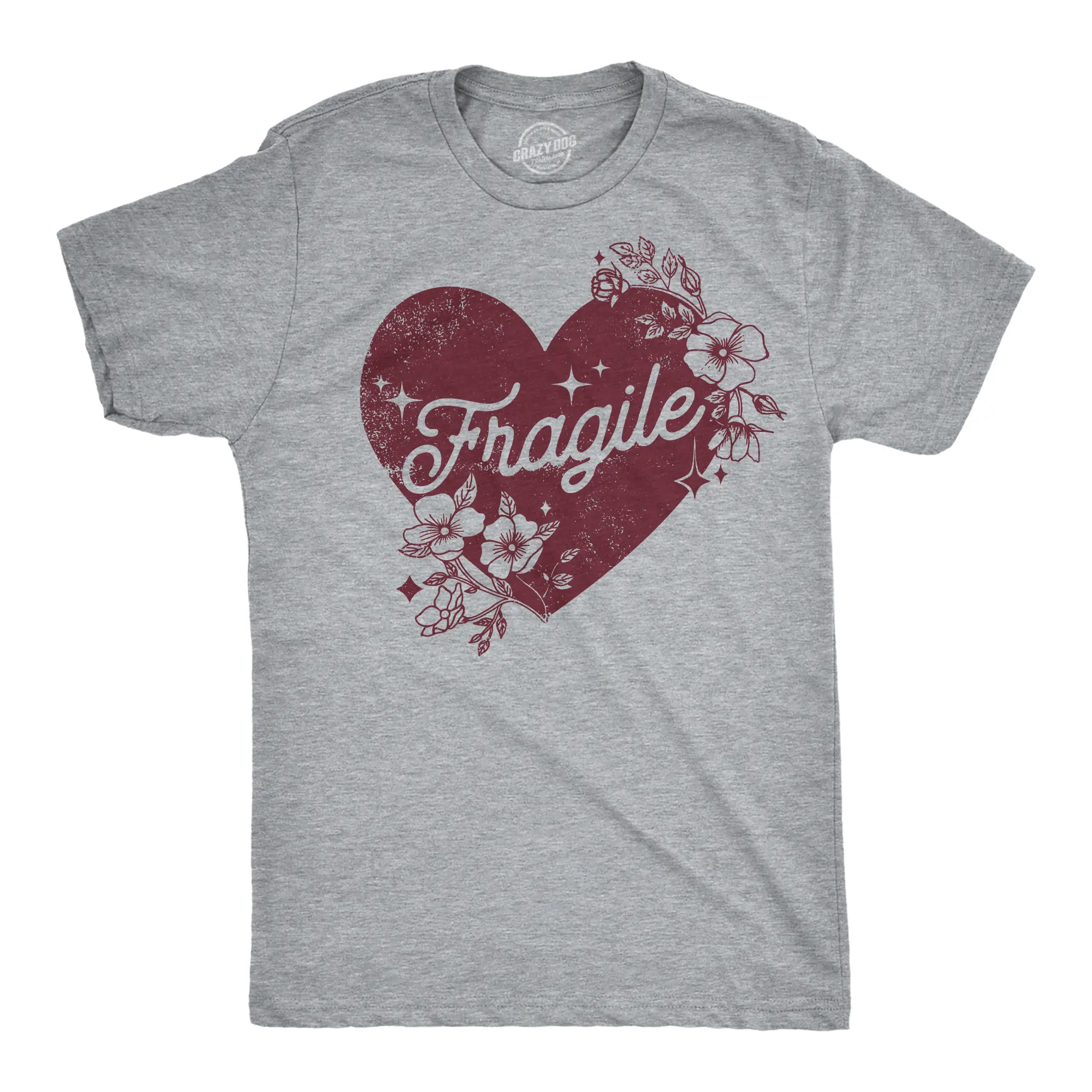Mens Fragile Heart T Shirt Funny Valentines Day Delicate Sensitive Joke Tee for Guys Mens Funny T Shirts Cool Vintage Fashion T-Shirt Gift Classic Menswear Love Apparel for Men Funny Sarcastic Short Sleeve Light Grey