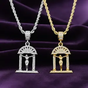 MaxBling81 Iced Gold/Silver Plated Rhinestone Decorated Cross Necklace - 4mm Cuban Rope Chain, 18in/20in/24in Sizes, Hip Hop Costume Jewelry for Daily Wear