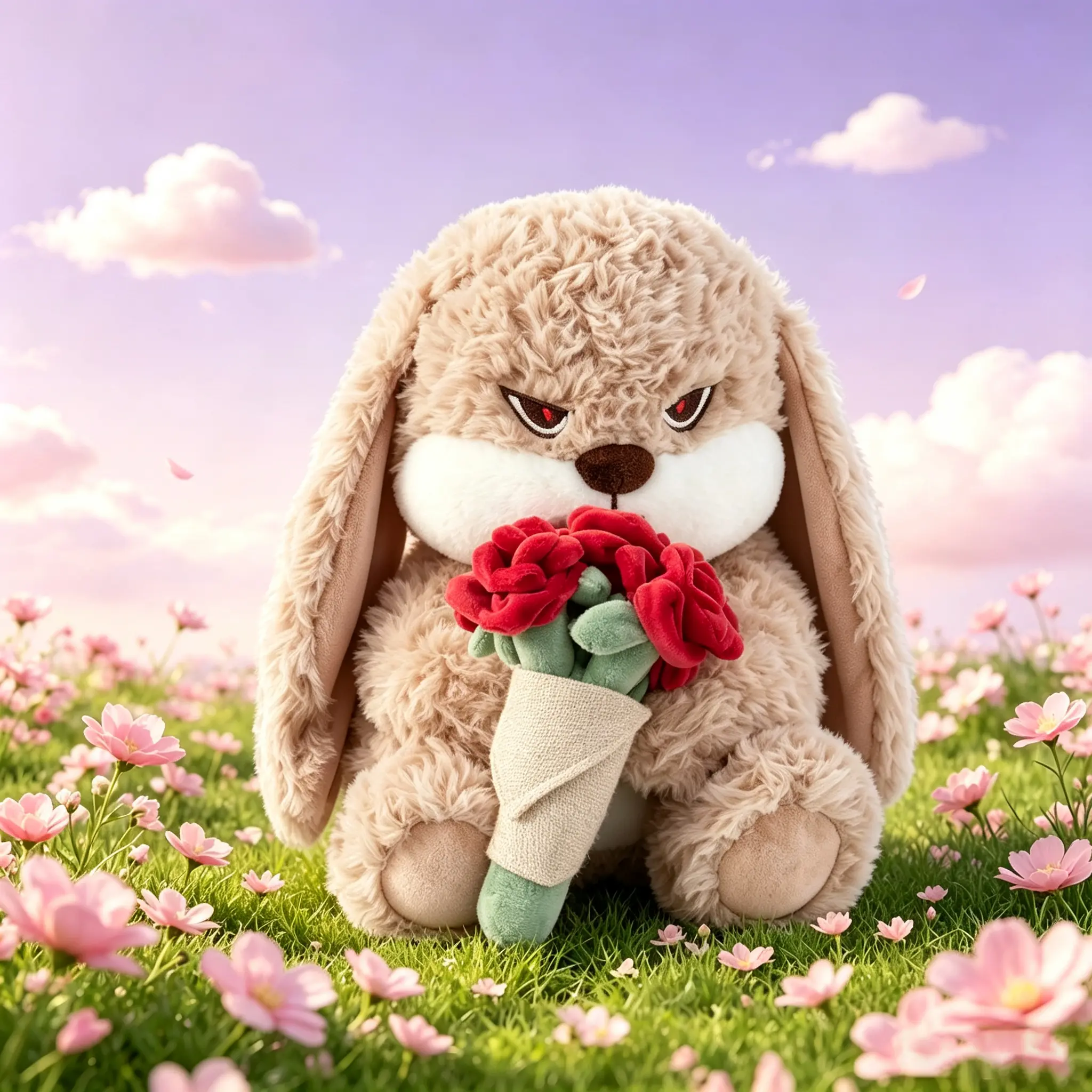 Adorable Bunny Plush Toy with Red Roses - Perfect Gift for Any Occasion.
