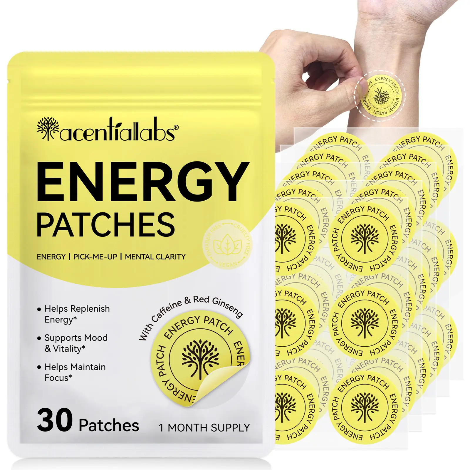 Aceternalabs Energy Patch 30pcs, Energy Supplement, Energy Booster, High Caffeine & Vitamin B Content, Easy Use, Fast Absorption