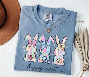 Comfort Colors Easter Bunny Tee, Trendy Coquette Easter Tshirt, Women's Easter Bow Shirt, Cute Spring Rabbit Tee, Pastel Easter Gift - LORA ATCHER