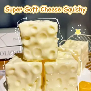 Medium Yellow Cube Cheese Squishy Toy - Moldable Slow Rebound Fidget Toy with Comfortable Hand Feel, ADHD & Daily Stress Relief, Easy to Carry