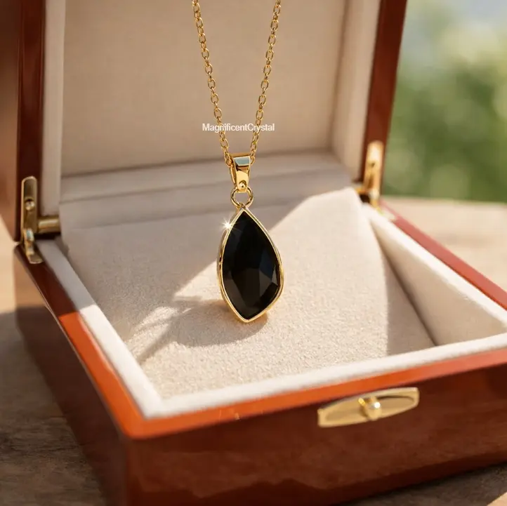 Women's Black Obsidian Protection Grounding Necklace - Healing Crystal Teardrop Pendant, 15+2" Adjustable Divine Feminine Spiritual Jewelry, Witchy Witchcraft Aesthetic Gift for Clarity Support