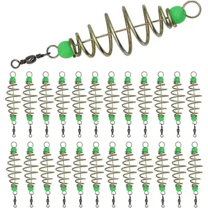 25PCS Fishing Feeder Bait Cage, Olive Shape Spring Fishing Bait Cage Holder with Pendant Bead