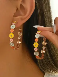 Cute Floral Resin Druzy Hoop Earrings, Fashionable Colorful Earrings, Perfect Gift for Girlfriend, Sister, Mother, Ideal for Daily Wear, Versatile Earrings, High Quality Earrings