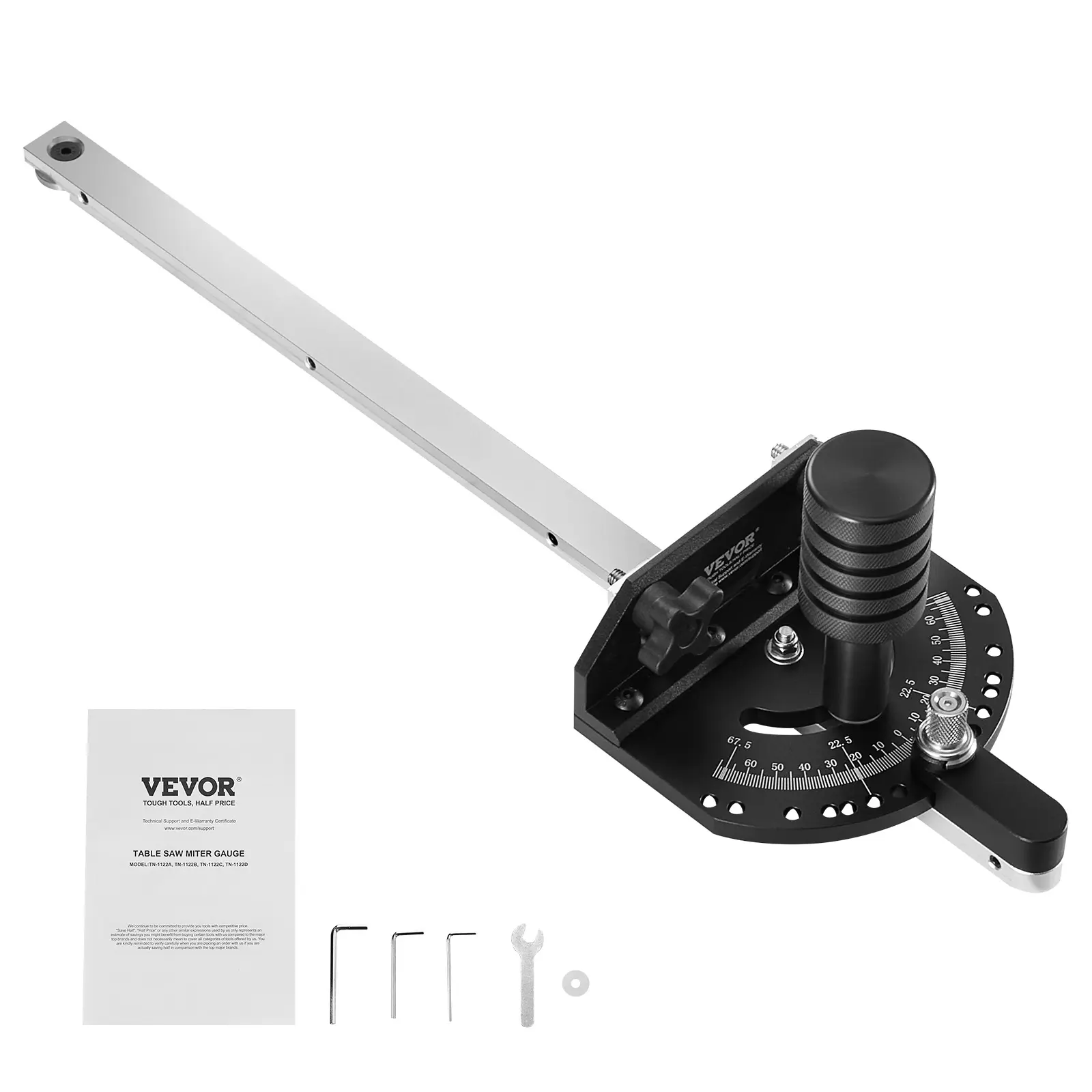 【Summerfinds】VEVOR Accurate Aluminum Alloy Miter Gauge with ScaleFits 3/4'' x 3/8'' Slots15 Adjustable Angle StopsSpring-Loaded Plunger & Detachable DiscIdeal for Woodwork & Table Saws, Scale, Gauge Angle Gauges