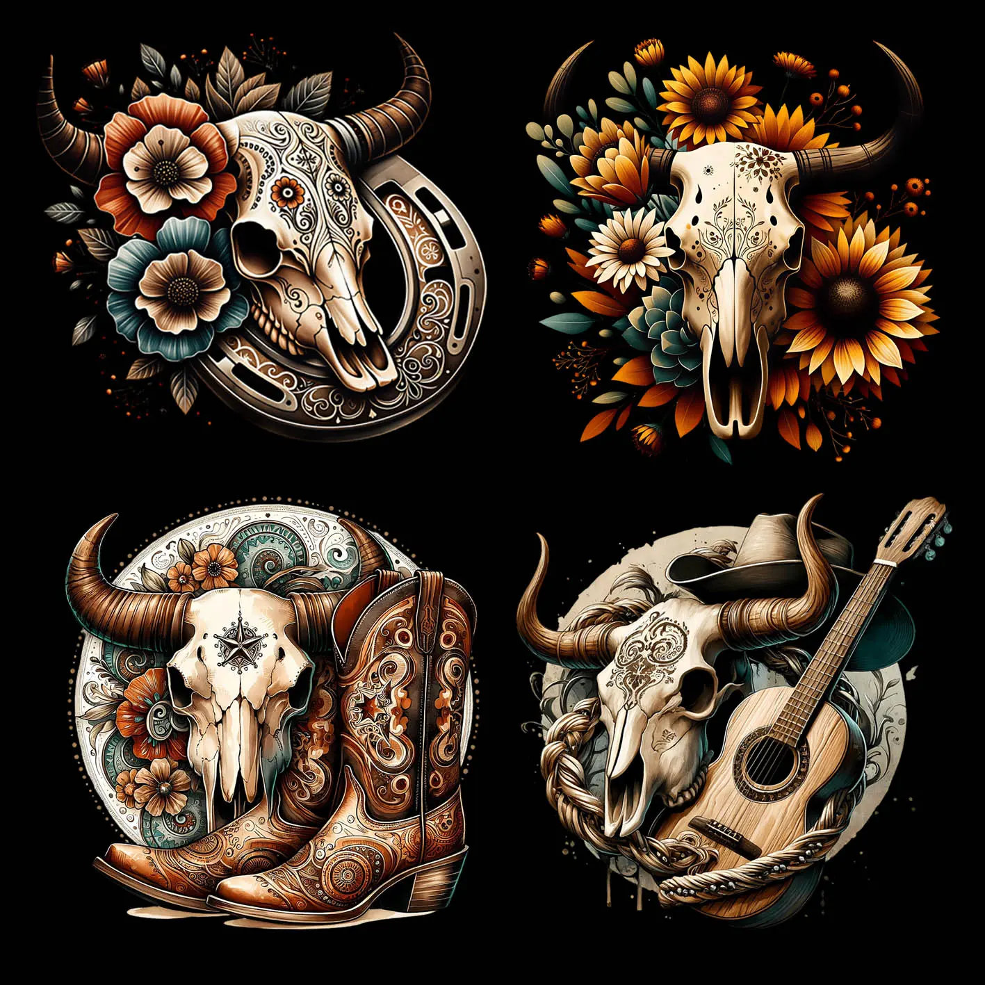 "Western Rustic Bull Skull" DTF Transfer - Country Western Vibes - Wild · Free · Tough - Suitable For T-shirts, Bags & Fabric Decor, Washable Iron-On Stickers, Rustic Farmhouse Heat Transfer Stickers