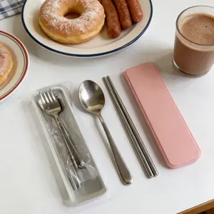 Portable Utensils Set-3pcs  Stainless Steel Spoon Fork Chopstick Set with Travel Case for Kids Lunch Box Cutlery Set Silverware Dinner Utensils Spoon Fork Set with Travel Case for Kids 12