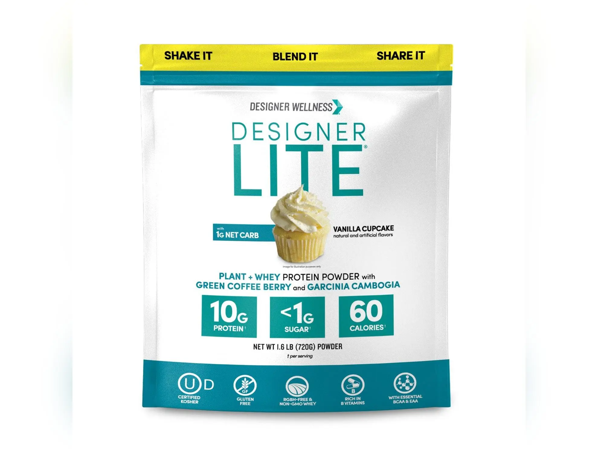 Designer Lite Vanilla Cupcake Protein Powder, 1.6 lb, Dietary Supplement for Adults with Low Sugar, No Sucralose, No Soybeans