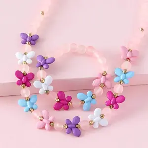 2pcs/set Butterfly beaded necklace with bracelet