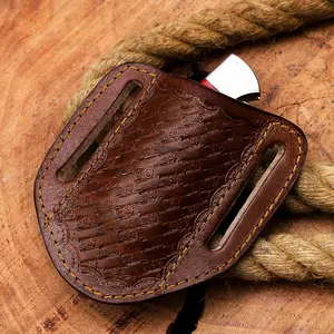 Handmade Pocket  Leather Sheath, Slanted Pancake/Tooled/Belt/Trapper  Sheath,TAN  real leather (BROWN)