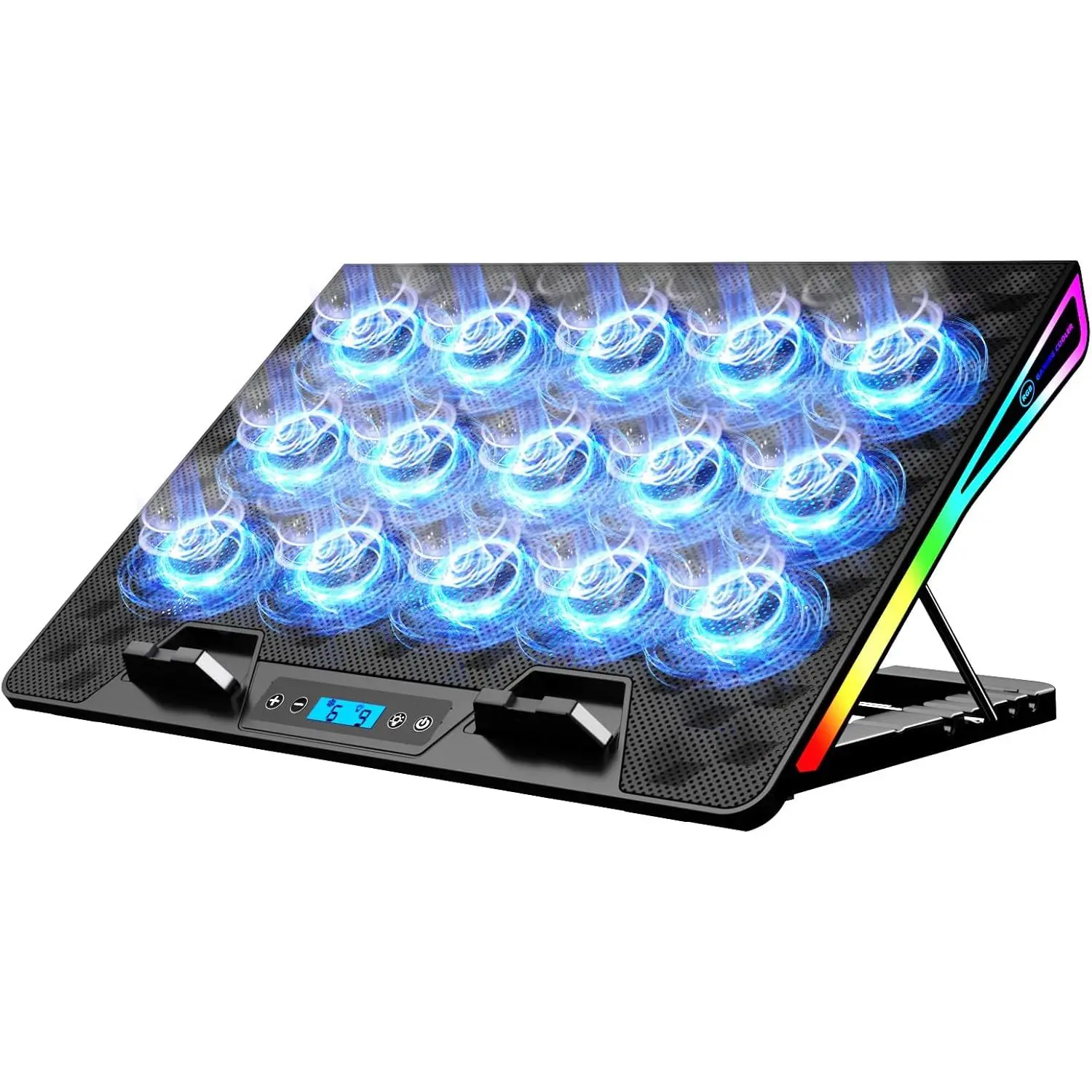 Laptop Cooling Pad, Gaming Laptop Fan Cooling Pad with 15 Quiet Fans, RGB Laptop Cooler for 10-17.3 Inch, 4 Height Stands, 2 USB Ports - Blue