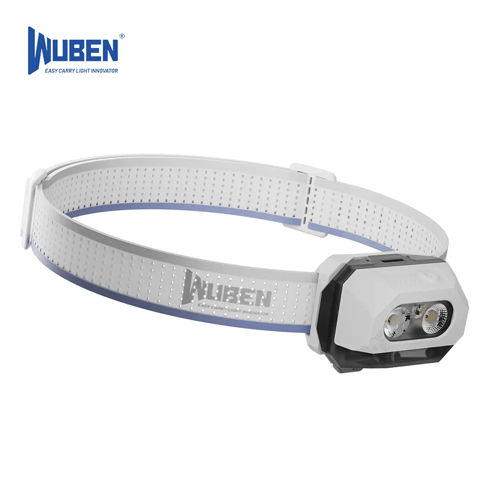 WUBEN H4 Rechargeable Headlamp with Gesture Control, 800 Lumens Dual LED Spot/Flood, IP68 Waterproof, Red Safety Light, 90° Adjustable, Dual-Power (Rechargeable & AAA), Ultra-Light 80g for Camping, Work, Outdoor Sports, Outdoorfun