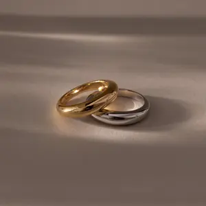 Mixed Metal Dome Ring Set by Caitlyn Minimalist - Chunky Gold & Silver Statement Rings - Two Tone Stacking Ring Set for Everyday - Mixed Metal Jewelry - Best Friend Gift