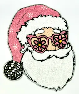 Retro Santa Christmas Chenille Shimmer Embroidered Iron-On Patch