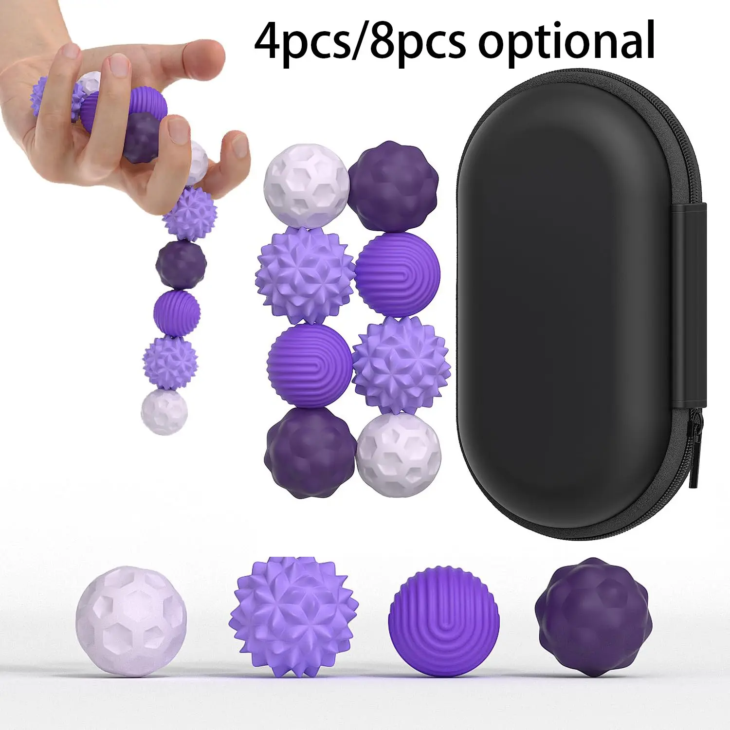 4/8pcs Purple Silicone Magnetic Fidget Balls, Stress Relief Fidgets, Stress relieving item, Sensory Relaxation Supplies, Quiet Desk Fidget Magnets, Office Desk Gadgets, With Storage Case, Daily Relaxation Accessories For Women & Men