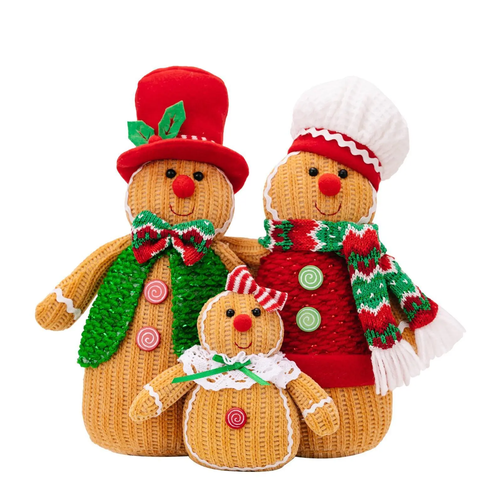 Soft Warm 3-Piece Knitted Plush Gingerbread Man Figurines with Hats, Scarves (30cm x 22cm) - Christmas Window Ornament, Home Shelf Arrangement Decor Supplies, Figurines & Miniatures, Display