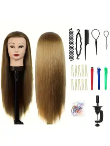 Professional 66cm Hairstyling Mannequin Head with Synthetic Hair, Realistic Braiding Practice Doll for Salon & Beauty School, Durable Hairdresser Training Supplies, Realistic Features