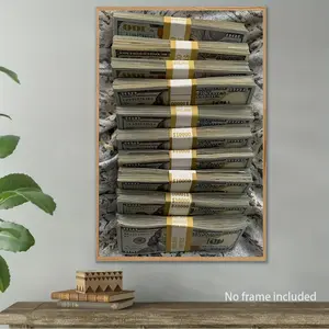 2D Flat, [2D Flat] Contemporary Art Deco Style Frameless Canvas Wall Art, 10 Million Dollar Bill Design, Watercolor Solid Color Poster for Home Office Bedroom Living Room Decor, Indoor Wall Hanging, Spring Summer Fall Room Accent, Wall Decor