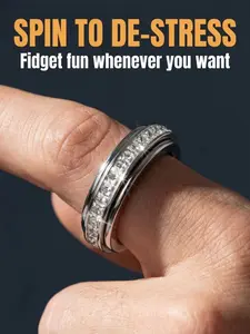 Anxiety Relief Titanium Steel Ring, Rotating Handbag Strap Design, Cubic Zirconia Stone, Wedding Promise Lucky Band, Sizes 5-11