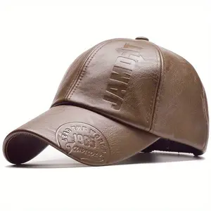 Men British Style PU Leather Baseball Cap Adjustable Breathable Casual Headwear for Daily Wear Outdoor Activities Lightweight Durable Design touchscreen