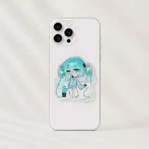 Aesthetic Green Vocaloid Miku Compact Adjustable Wireless MagSafe Cellphone Grip - Japan Pastel Goth Magnetic Phone Mount, Durable Acrylic Smartphone Accessory for Landscape Use