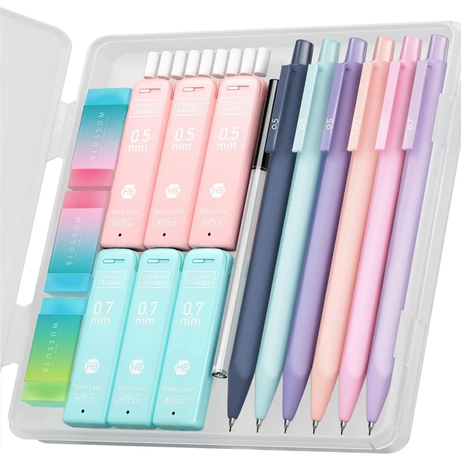 Cute Mechanical Pencil Set, 6Count Pastel Mechanical Pencils with 360 count HB Pencil Leads, 3 Count Erasers and 9 Count Eraser Refills, Aesthetic Mechanical Pencils for Girls Writing