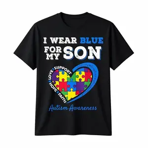 180G I Wear Blue for My Son Autism Awareness Mom Dad Parents T-shirt - 100% Cotton Mexican Dad Funny T-shirt andarna tshirt