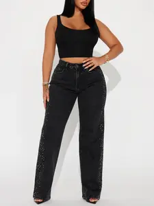 Always Shining Stretch Embellished Straight Leg Jeans - Black Wash