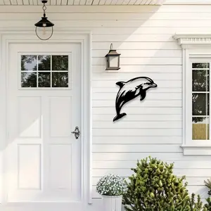 1pc Dolphin Metal Wall Art, Dolphin Statue Mural, Perfect for Basement Wall, Halloween Decor, Ideal Gift for Pet Owners, Rust-Resistant Metal