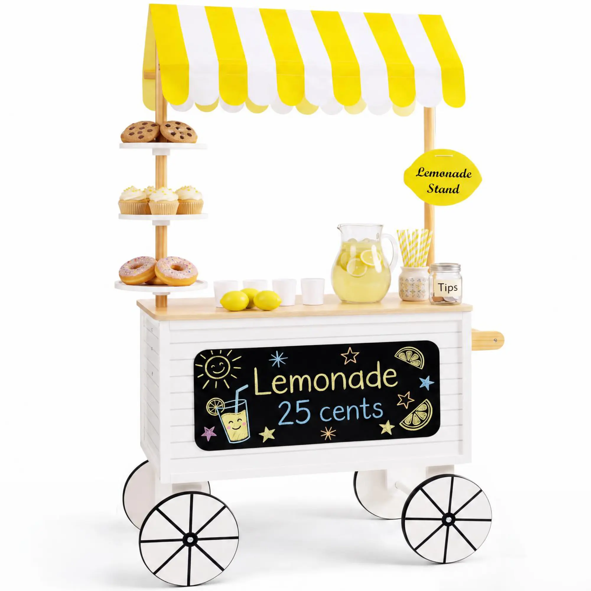 Best Choice Products Kids Outdoor Lemonade Stand Play Kitchen with Canopy, Chalkboard, Wheels, 8 Accessories