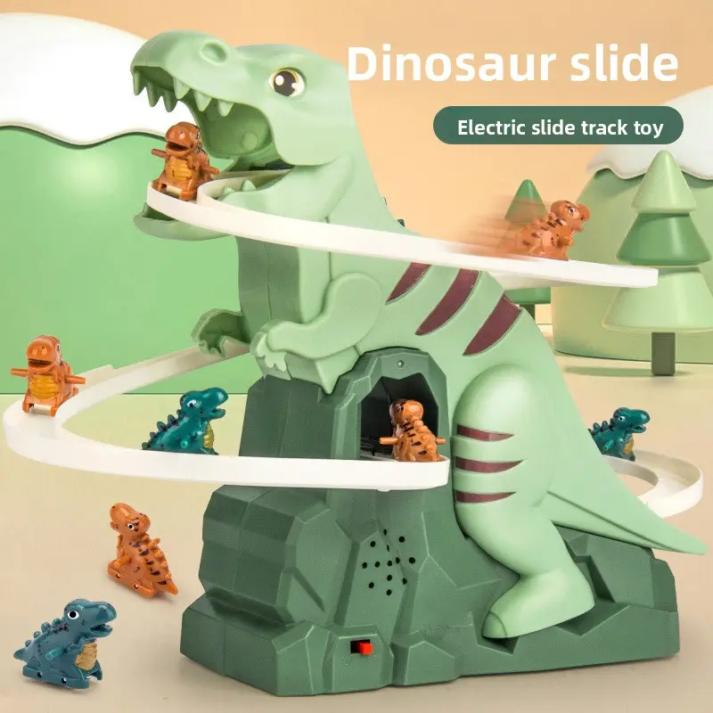 Automatic Stair-Climb Bot Dinosaur Toy for Children - Single-Track Assembly Track Slide, Electric Dino Climb Action, Adventure Play Set