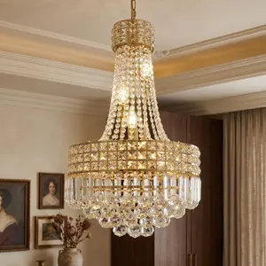 Luxury Gold Crystal Chandelier, Height-Adjustable Chain Modern 16.5-Inch E12 Crystal Chandelier for Dining Room/Corridor/Living Room
