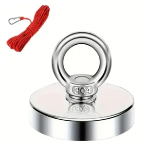 1.65 Inch Rare Earth Magnet with 10m Cord - Heavy Duty, Durable Magnet for Magnetic Fishing, Geocaching and Metal Recovery with Easy-to-Mount Metal Wall Mount, Geocaching Equipment | Decorative Magnet | Durable Magnet, Magnetic Fishing, Magnetic Item
