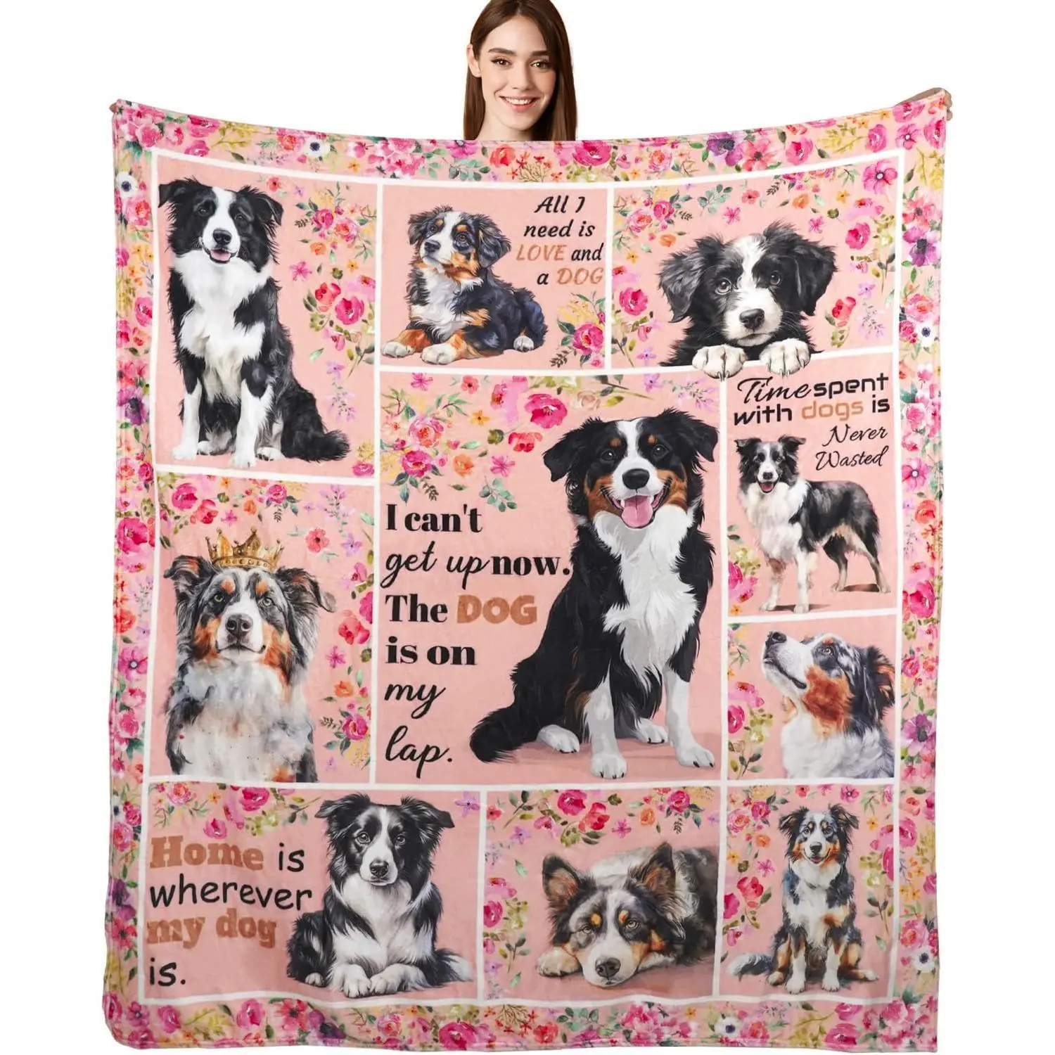 Australian Shepherd Flannel Blanket | Ultra Soft Cozy Puppy Print Throw | Perfect Valentine’s Day & Birthday Gift for Dog Lovers, Dog Mom & Dad | Ideal for Couch, Sofa, Bed, Car Travel Use | Multi-Size Options