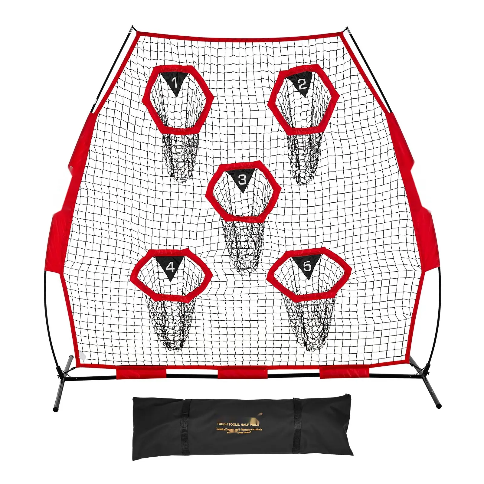 7 X 7 Ft Football Training Net For Quarterback Practice, Durable Target Throwing Net With 5 Target Pockets, Knotless Mesh, Includes Straps And Portable Carry Case, Improve Throwing Accuracy And Precision, Red