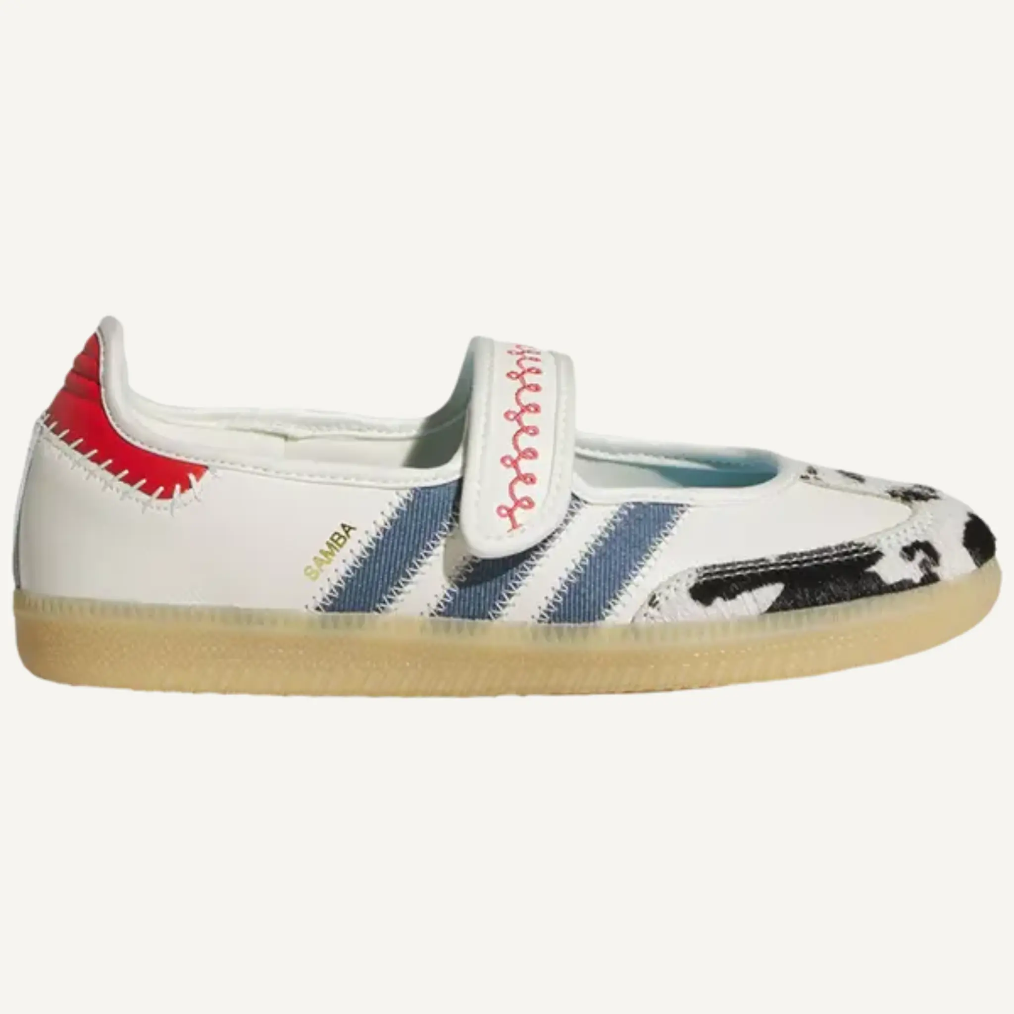 Women's Toy Story Samba Jane Sneakers, Sporty Chic Low Top with Cow Print Leather, Casual Indoor Soccer Shoes, Animal Print, Stripes, Narrow, Single Strap