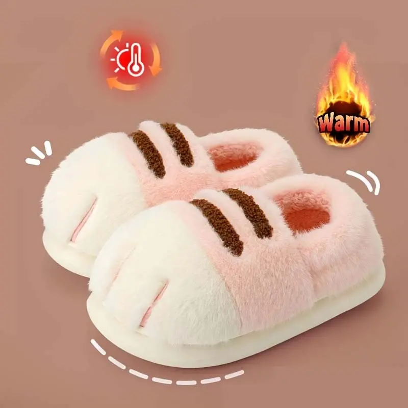 Women's Plush Cat Paw Lady Slippers - Soft, Cozy House Shoes with Thick Sole, Cute, Warm Indoor Winter Footwear, Soft Feel, Slide, Cute Shoes, Slippers For Women, Round Toe, Animal Print, Cute Slippers