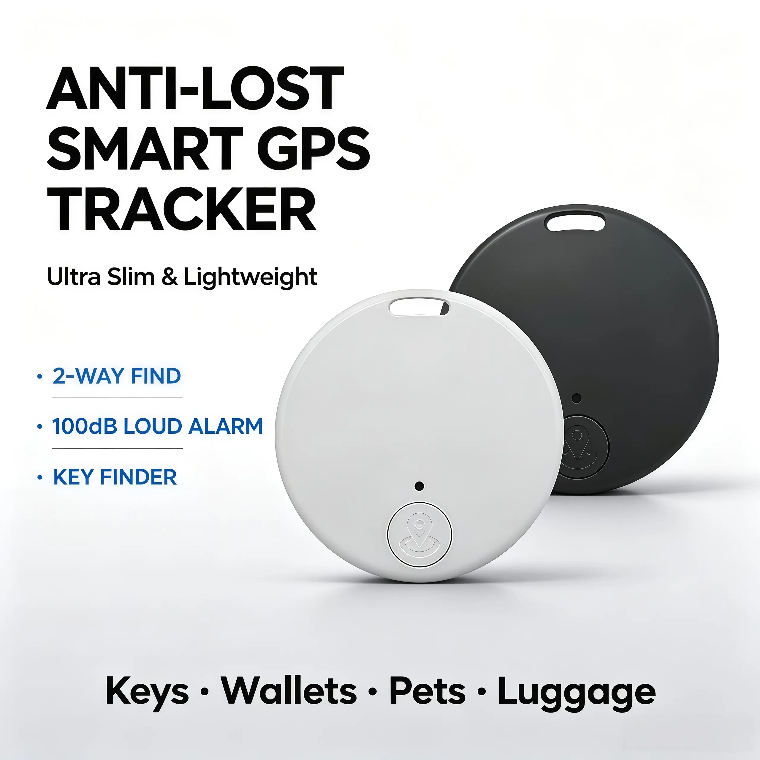 Wireless Smart GPS Tracker - Modern, Trackable, Anti-Lost Portable GPS Finders & Accessories with Button, Attachable Design, 2-Way Find, 100dB Alarm, Navigation Map, iOS Find My Compatibility, Slim Lightweight Tag for Keys Wallets, Holiday Gift, Modern Gp
