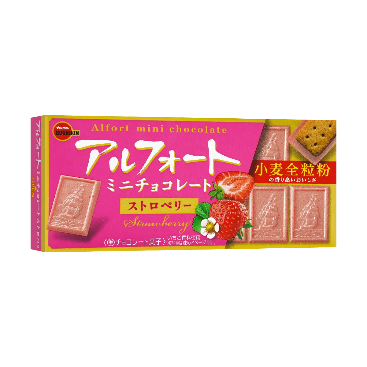 BOURBON Alfort Strawberry Mini Chocolate Sandwich Cookies 55g - Japanese Snack, Crispy Wafer Biscuits