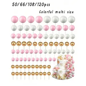 50/66/108/120pcs Colorful Balls Cake Toppers, Cake Decorating Supplies, Foam Ball Cake Decorations, Ball Shaped Cake Insert Decoration, Wedding, Birthday, Christmas, Halloween Gift (Black, White, Golden)