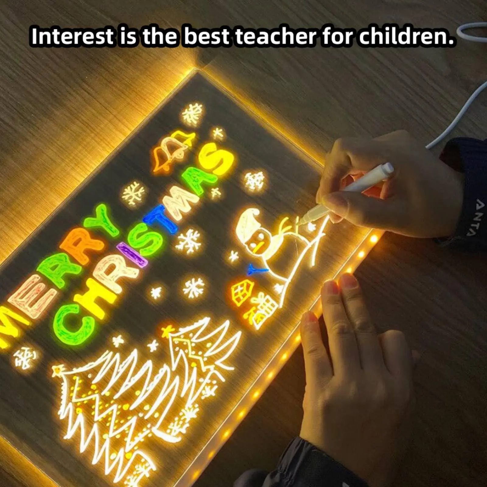 Acrylic dry whiteboard (with light) - 7.8 x 7.8 inches. Transparent tabletop whiteboard LED message board with tabletop stand, suitable for home offices and weddings. Acrylic notepad board, equipped with 5 pens, a children’s gift.