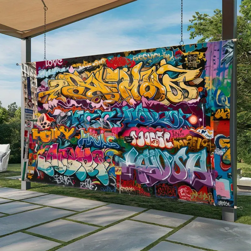80s-90s Colorful Hip Hop Graffiti Party Tapestry - 60x40in Soft Digital Print Polyester Home Decor, Bold Colors, Bold Lettering, Abstract Designs, Easy to Clean, Decoration, Polyester Backdrop Curtain, Event Props, Ideal Gift for Home Events