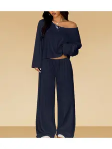Women's 2 Piece Matching Lounge Set, off the Shoulder Long Sleeve Top, Drawstring Wide Leg Pants, Casual Sweatsuit, All Seasons, Loungewear, Womenswear