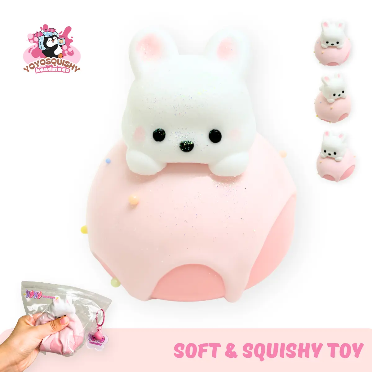 YOYOSQUISHY Bunny Cake Taba Squishy Toy - Soft Food-Grade Silicone, Hand-Painted Muddy Texture, Handmade Detail, Oddly Satisfying Relaxation Stress Relief Toy with Gift Box for Kids (Bunny Motif Brings Softness to Play)
