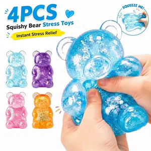 4-Piece Gummy Bear Squishy with Glitter Liquid Filling, Stress Bear Squishy, Squishy Toys for Kids, Stress Balls Valentines Day Gifts Birthday Gifts Party Favors-Rosy #SummerWins #DealsForYouDays