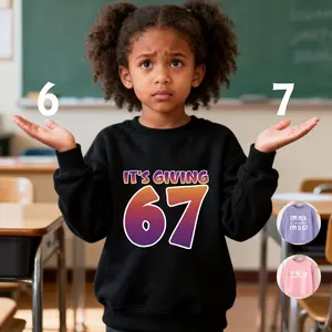 Fun Six Seven 67 Meme Design Crew Neck Sweatshirt 6-7 Kid Boys Girls Winter Long Sleeve Shirt