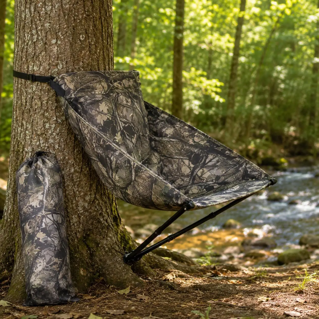 Portable Hunting Chair for Hunters, Hammock-Style Unisex Ground & Tree Seat with Silent Swivel, Adjustable Height and Folding Design