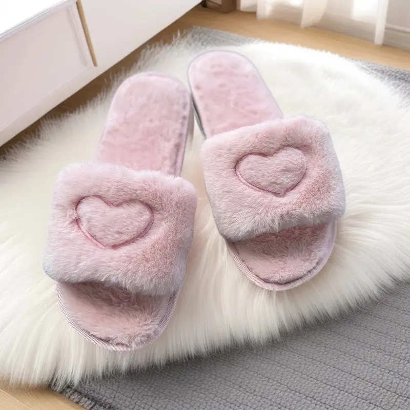 Heart Print Plush Slippers Indoor Soft Slippers with Heart Print in Multiple Colors Quiet and Warm for Home Use Plush Slippers Women's Slippers