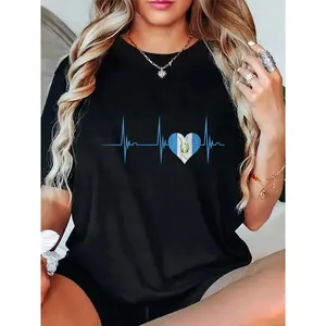 Guatemala Heart Guatemalan Heartbeat EKG Pulse Chapin Mayan Women's Crew Neck T-Shirt 100% Cotton Casual Short Sleeve